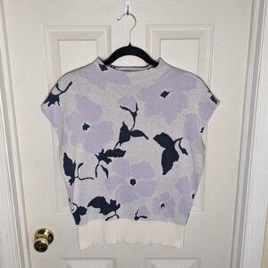 Ann Taylor Factory Floral Cotton Sweater Tee Classic Spring Knit Cap Sleeve Top